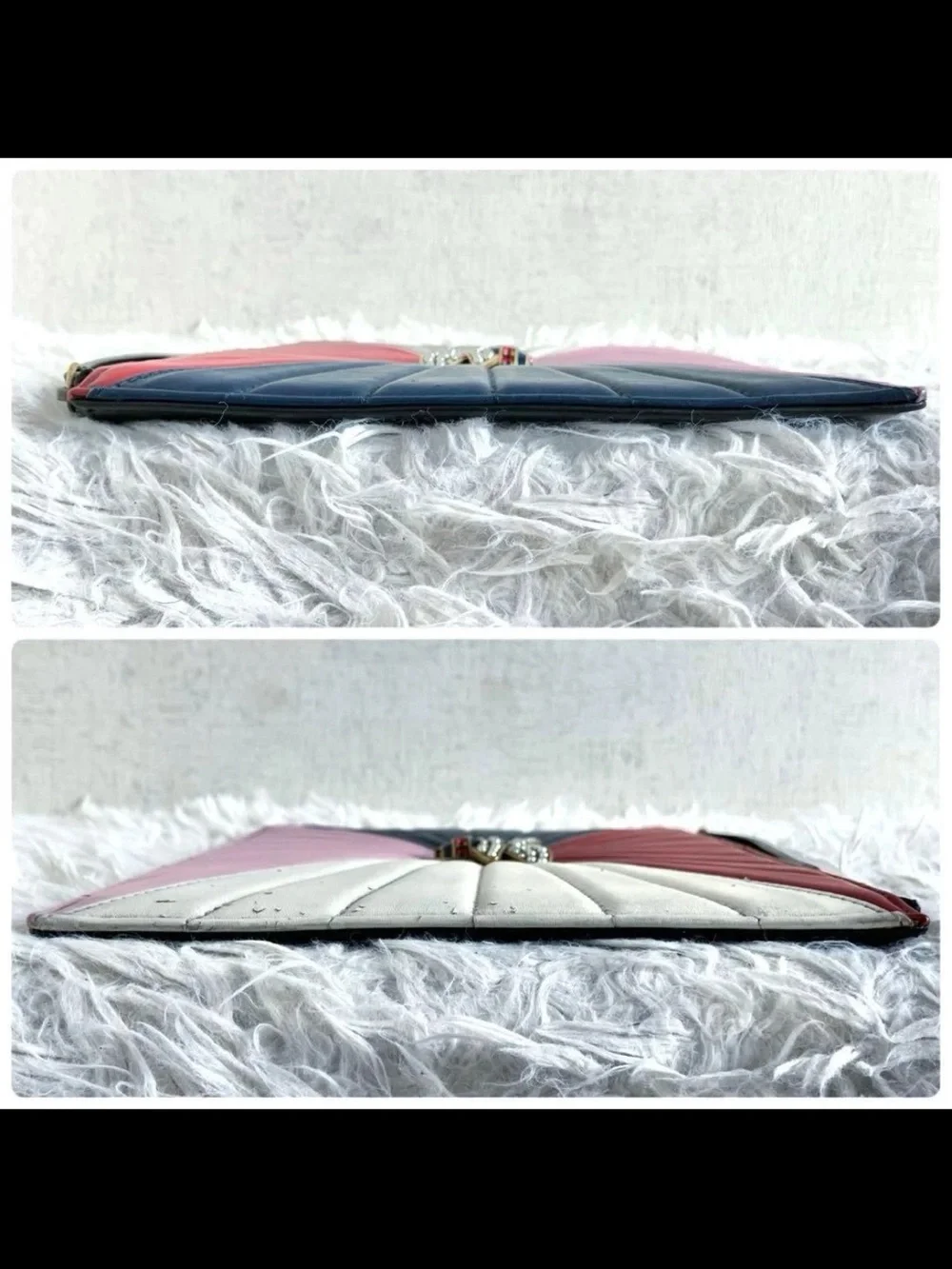 Gucci Tri-Panel Quilted Bee Clutch - Pink, Red, Navy, White